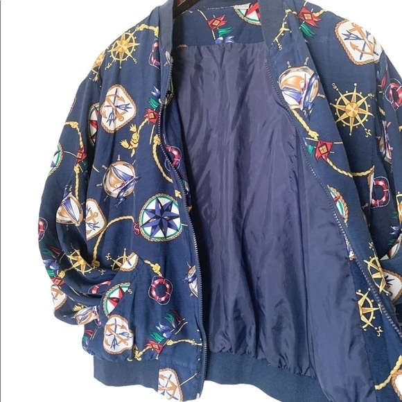 VINTAGE | Women’s Navy Nautical Bomber Windbreaker Zip Up Jacket | Size XL - Picture 5 of 16